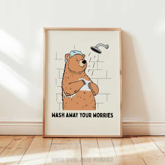 Funny Bear Bathroom Print, Hand Drawn Animal Wall Art, Decor/Unframed - image 1