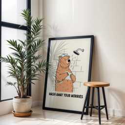 Funny Bear Bathroom Print, Hand Drawn Animal Wall Art, Decor/Unframed - thumbnail 2