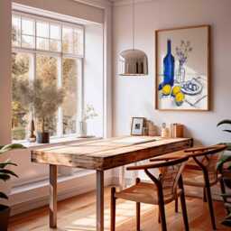still Life Wall Art, Modern Kitchen Decor With Lemons & Wine Bottle, Blue Yellow Dining Room Poster - thumbnail 3