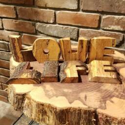 standing Love Letters - Wooden Word Art Hand Cut Live Edge Freestanding Recycled Spalted Wood - Rustic Bridal Shower Anniversary Party Decor - thumbnail 3