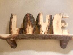 standing Love Letters - Wooden Word Art Hand Cut Live Edge Freestanding Recycled Spalted Wood - Rustic Bridal Shower Anniversary Party Decor - thumbnail 1