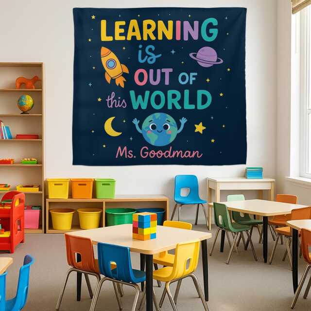 Custom Teacher Tapestry Space Theme Classroom Decor - image 1