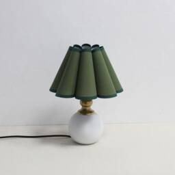 Handmade Scallop Moss Green Fabric Table Lamp With Ceramic Base-50# - thumbnail 3