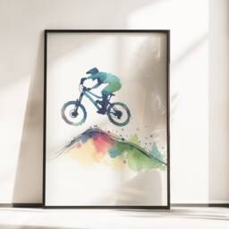 Mountain Biking Wall Art - Set Of 3 Prints - Biker Posters Watercolour Decor Gift Cycling Artwork Boys Cyclist Bedroom Gifts Bike - thumbnail 3