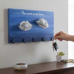 3D Dolphin Key Holder Handmade Ocean Theme Wall Decor With Hooks - thumbnail 1