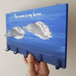 3D Dolphin Key Holder Handmade Ocean Theme Wall Decor With Hooks - thumbnail 4