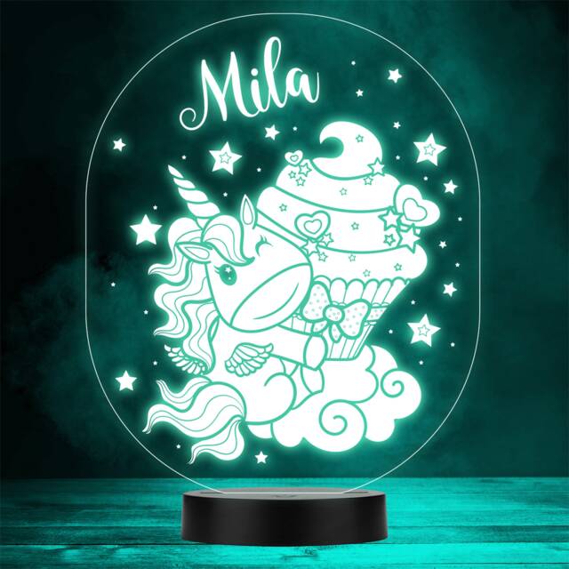 Kids Unicorn & Cream Cupcake Stars Hearts Gift Colour Change Night Light - image 1