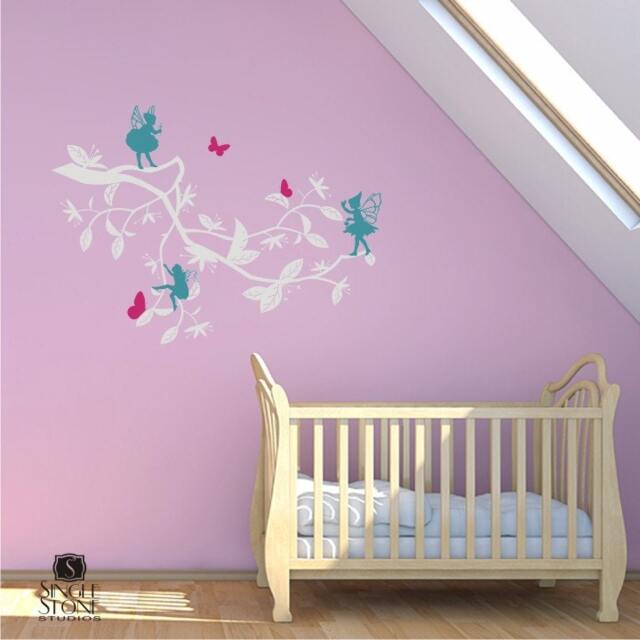 Nursery Wall Decals Enchanted Garden With Fairies - Vinyl Stickers Art Custom Home Decor - image 1