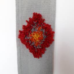 Handwoven Wool Wall Hanging Grey Boho Tapestry With Red & Orange - thumbnail 4