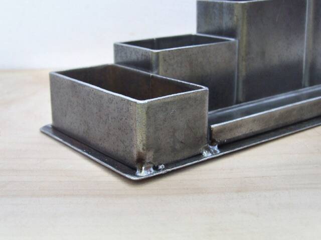 Rusty Industrial Steel Desk Organizer Metal Pen Stand Home Living Loft Hand Crafted Office Gift Holder Modern Storage Organization - image 1