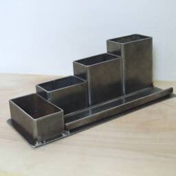 Rusty Industrial Steel Desk Organizer Metal Pen Stand Home Living Loft Hand Crafted Office Gift Holder Modern Storage Organization - thumbnail 3