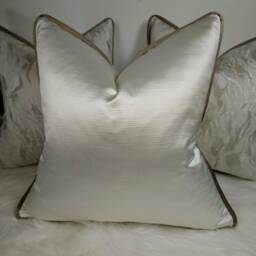Classy Ivory Cushion Cover With Textured Antique Gold Piping, Luxury Home Decor Accent Perfect Pillow Cover For Sofa Or Bed - thumbnail 3