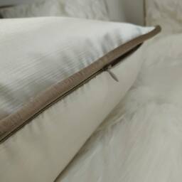 Classy Ivory Cushion Cover With Textured Antique Gold Piping, Luxury Home Decor Accent Perfect Pillow Cover For Sofa Or Bed - thumbnail 4