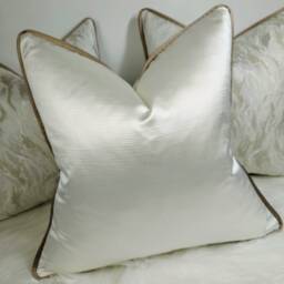 Classy Ivory Cushion Cover With Textured Antique Gold Piping, Luxury Home Decor Accent Perfect Pillow Cover For Sofa Or Bed - thumbnail 1