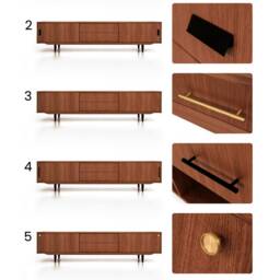 Mid-Century Sideboard, Dresser, Commode, Credenza Made Of Oak Veneer - Teak Colour Livlo T-S01 - thumbnail 3