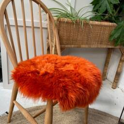 Deep Orange Sheepskin Seatpad, Genuine Sheepskin, Burnt Sheepskin, Orange Accessories, Cushion - thumbnail 3