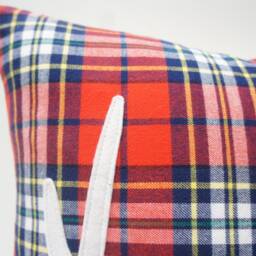 Red Plaid Antler Pillow Cover, Holiday Cabin Decor - 20x20 - thumbnail 2