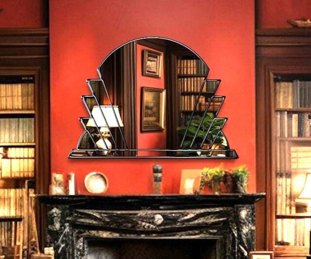 Dazzling Elegance The Coco Art Deco Fan Over Mantle Wall Mirror in Black - image 1