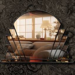 Dazzling Elegance The Coco Art Deco Fan Over Mantle Wall Mirror in Black - thumbnail 3