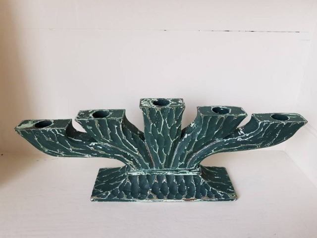 Shabby Chic Five Candlestick Holder in Moss Green - image 1