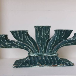 Shabby Chic Five Candlestick Holder in Moss Green - thumbnail 2