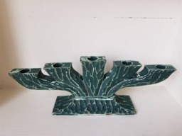 Shabby Chic Five Candlestick Holder in Moss Green - thumbnail 1