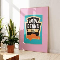 Cool Beans Kitchen Print Design in Pink, Funny Home Wall Art, Decor, Food Illustration Print, Brunch, Art Gift 1653 - thumbnail 1