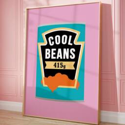 Cool Beans Kitchen Print Design in Pink, Funny Home Wall Art, Decor, Food Illustration Print, Brunch, Art Gift 1653 - thumbnail 2