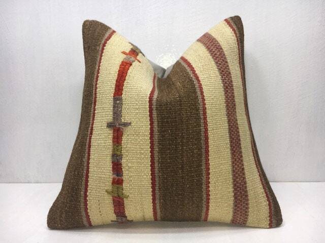 Handwoven Turkish Kilim Pillow Cover, Rustic Decor - 16x16 - image 1