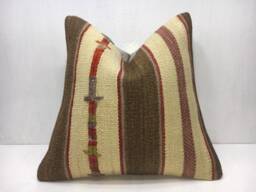 Handwoven Turkish Kilim Pillow Cover, Rustic Decor - 16x16 - thumbnail 1