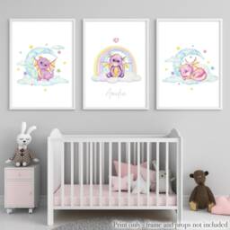 Dragon Nursery Prints Pastel Dragons, Crystal Moon, Rainbow Decor - Set Of 3 - thumbnail 3