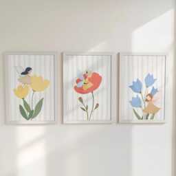 Magic Floral Fairy Print Set, 3 Nursery Wall Art Prints With Flowers & Fairies, Pastel Girls Bedroom, Playroom Decor, Whimsical Framed Gift - thumbnail 2