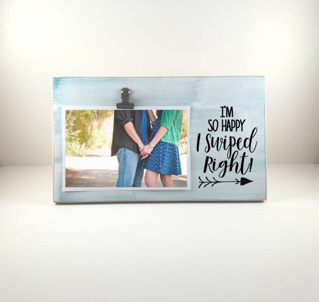I'm So Happy I Swiped Right Personalized Picture Frame, First Valentines Dating, Tinder Couple Long Distance Relationship Anniversary Gift - image 1