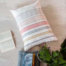 White Pillow Case With Colorful Stripes Thicking Rustic Linen Cover Antiques Decorative Cushions Farmhouse Grain Sack Couch Throw Pillows - thumbnail 3