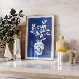 Blue Vase Botanical Poster, Minimal Flower Art Print, Modern Indigo Wall Decor - thumbnail 3