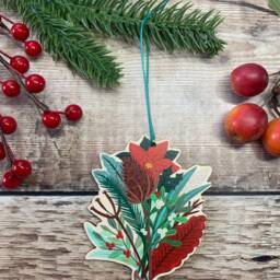 Christmas Foliage Decoration, Floral Wooden Christmas Ornament, Bauble, Xmas - thumbnail 3