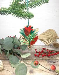 Christmas Foliage Decoration, Floral Wooden Christmas Ornament, Bauble, Xmas - thumbnail 1