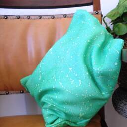 Hand Painted Pure Silk Cushion Cover in Shades Of Bright Green, With A Spattered Design. Ooak Original Designed Homeware. Gift For The Home - thumbnail 2