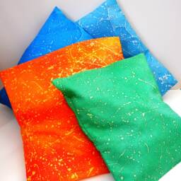 Hand Painted Pure Silk Cushion Cover in Shades Of Bright Green, With A Spattered Design. Ooak Original Designed Homeware. Gift For The Home - thumbnail 3