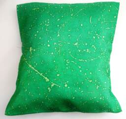 Hand Painted Pure Silk Cushion Cover in Shades Of Bright Green, With A Spattered Design. Ooak Original Designed Homeware. Gift For The Home