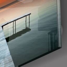 Sunset Lake Pier - Tranquil Dock Landscape Tempered Glass Wall Art For Calm Modern Interiors - thumbnail 2