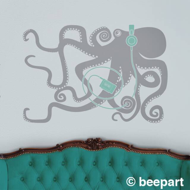 Octopus With Headphones Vinyl Wall Decal - image 1