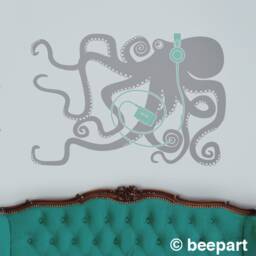 Octopus With Headphones Vinyl Wall Decal - thumbnail 1