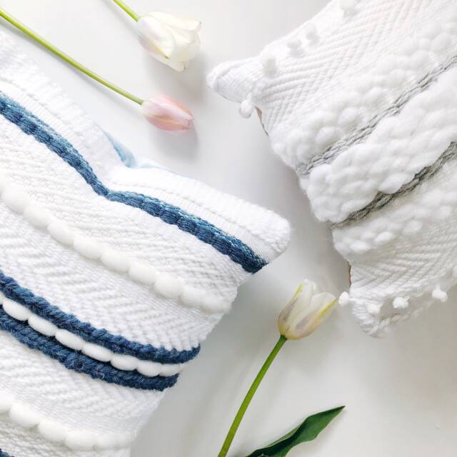 Woven Pillow/Handwoven // Striped Throw Decorative Luxury Accent Cushion White Indigo Navy Shibori - image 1