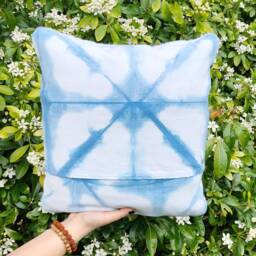 Woven Pillow/Handwoven // Striped Throw Decorative Luxury Accent Cushion White Indigo Navy Shibori - thumbnail 3