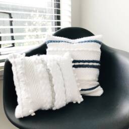 Woven Pillow/Handwoven // Striped Throw Decorative Luxury Accent Cushion White Indigo Navy Shibori - thumbnail 4