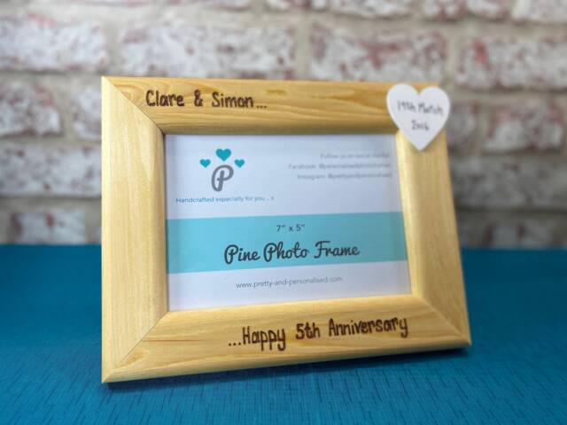 5Th Wedding Anniversary Personalised Wooden Photo Frame - Engraved Gift 7x5 - image 1