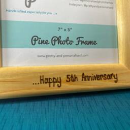 5Th Wedding Anniversary Personalised Wooden Photo Frame - Engraved Gift 7x5 - thumbnail 3