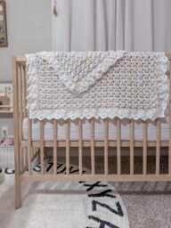 Handmade Crotchet Baby Blanket - Crotcheted Shower Gift Antique Nursery Neutral Western