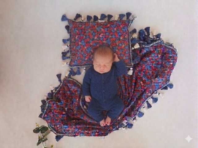 In Stock Navy Red Liberty Wrap Set With Tassel Fringe - Baby Shawl Blanket Pillowcase - image 1